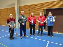 XVI Ystäväboccian pari- ja joukkuekilpailun voittajat
vas. joukkuekilpailu Arvi Kokkinen, Ahti Arokallio, Pentti Mäkilä ja parikilpailun pari Jukka Salminen ja Onerva Uuttera