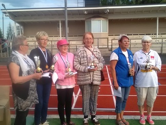 Ulkopallojen henkilökohtaiset kisat Vilppulassa 16.6.2018 
Naisten sarjan palkitut vas. Sirkka Koskelainen (2) Pirkko Hyytiäinen (1) Pirkko Nevanen (3) Marjatta Lehtinen, Mervi Aalto ja Taina Mäkilä